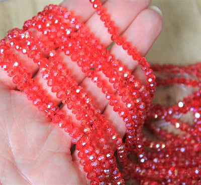1 Strand of 4x3mm Faceted Glass Rondelle Beads ~ Red AB ~ approx. 123 beads