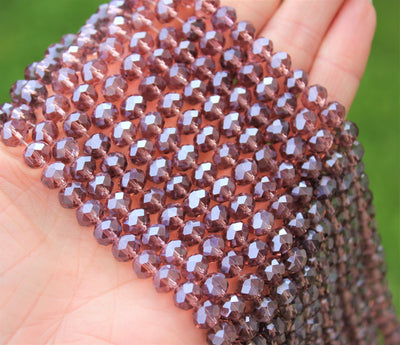 1 Strand of 8x6mm Faceted Glass Rondelle Beads ~ Lustred Plum ~ approx. 72 beads