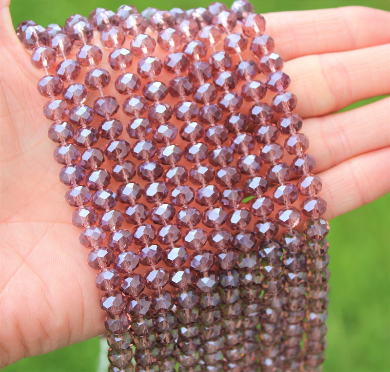 1 Strand of 8x6mm Faceted Glass Rondelle Beads ~ Lustred Plum ~ approx. 72 beads