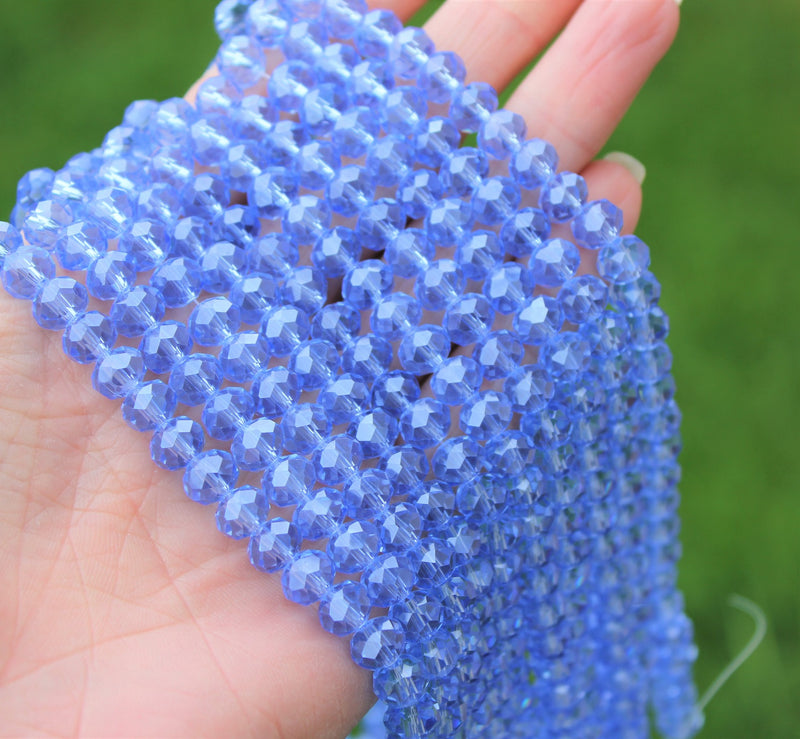 1 Strand of 8x6mm Faceted Glass Rondelle Beads ~ Lustred Cornflower Blue ~ approx. 72 beads