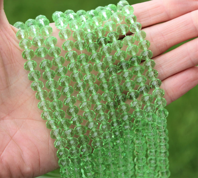 1 Strand of 8x6mm Faceted Glass Rondelle Beads ~ Light Green ~ approx. 68 beads