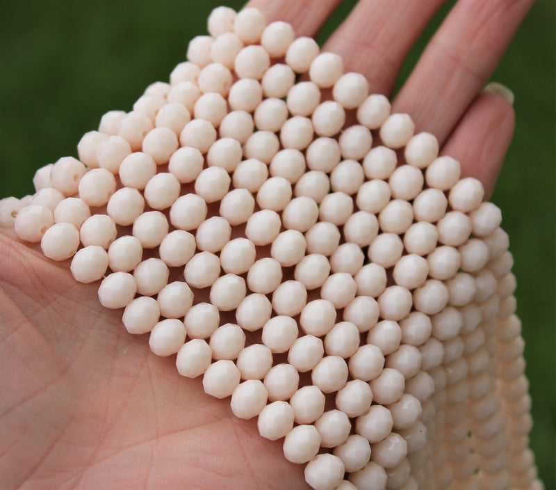 1 Strand of 8x6mm Faceted Glass Rondelle Beads ~ Opaque Almond White ~ approx. 72 beads