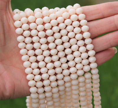 1 Strand of 8x6mm Faceted Glass Rondelle Beads ~ Opaque Almond White ~ approx. 72 beads
