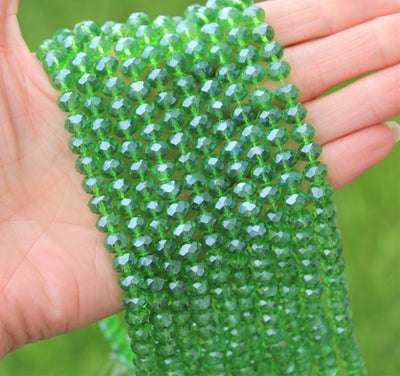 1 Strand of 8x6mm Faceted Glass Rondelle Beads ~ Lustred Green ~ approx. 72 beads