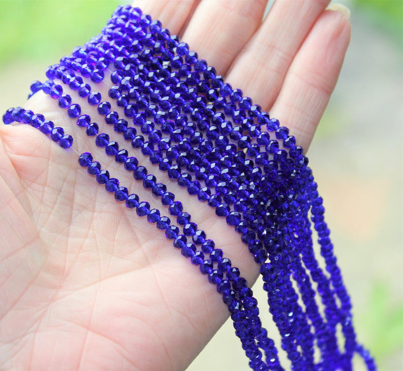 1 Strand of 4x3mm Faceted Glass Rondelle Beads ~ Blue ~ approx. 123 beads