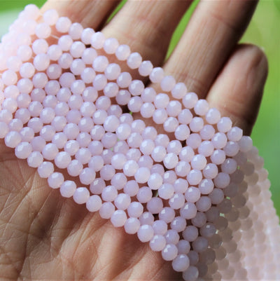 1 Strand of 4x3mm Electroplated Faceted Glass Rondelle Beads ~ Jade Pink ~ approx. 123 beads