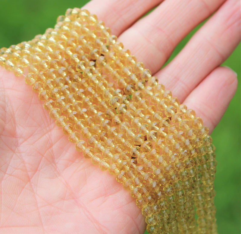 1 Strand of 4x3mm Faceted Glass Rondelle Beads ~ Lt. Khaki ~ approx. 123 beads