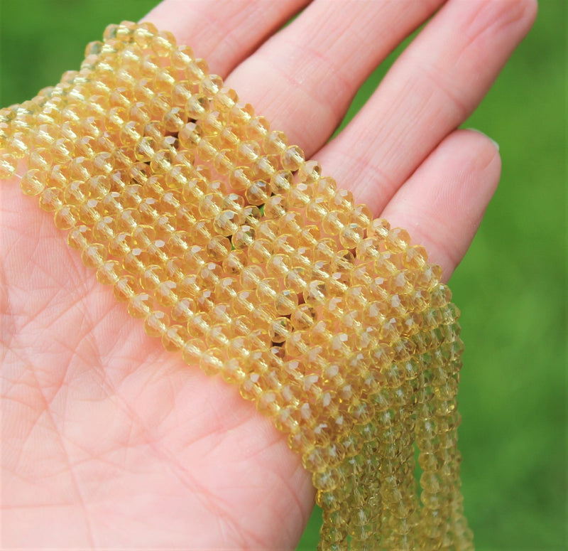 1 Strand of 4x3mm Faceted Glass Rondelle Beads ~ Lt. Khaki ~ approx. 123 beads