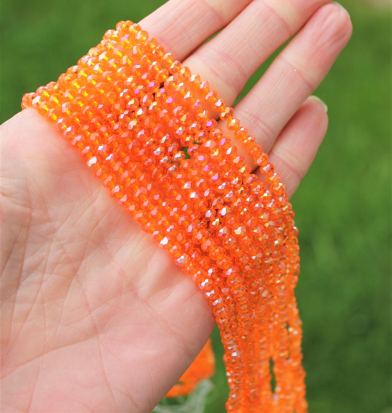 1 Strand of 4x3mm Faceted Glass Rondelle Beads ~ Orange AB ~ approx. 123 beads