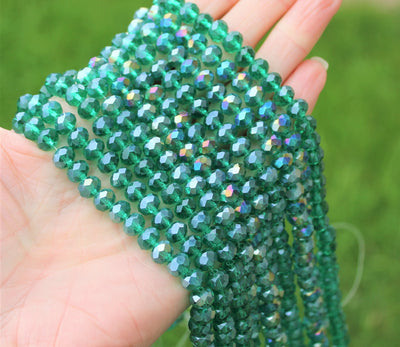 1 Strand of 8x6mm Faceted Glass Rondelle Beads ~  Lustred Sea Green AB ~ approx. 72 beads