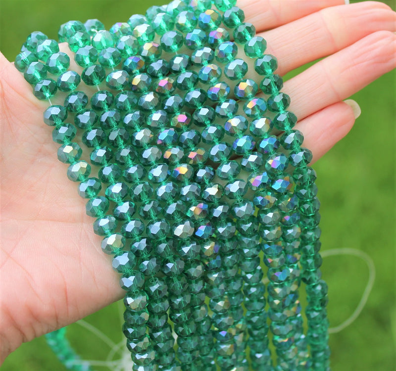 1 Strand of 8x6mm Faceted Glass Rondelle Beads ~  Lustred Sea Green AB ~ approx. 72 beads