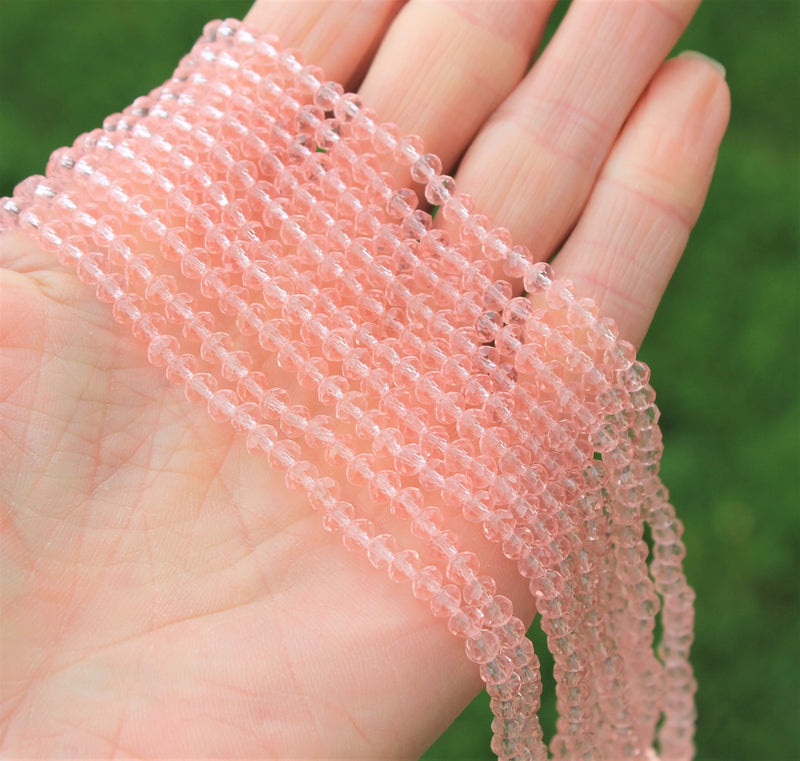 1 Strand of 4x3mm Faceted Glass Rondelle Beads ~ Pink ~ approx. 123 beads