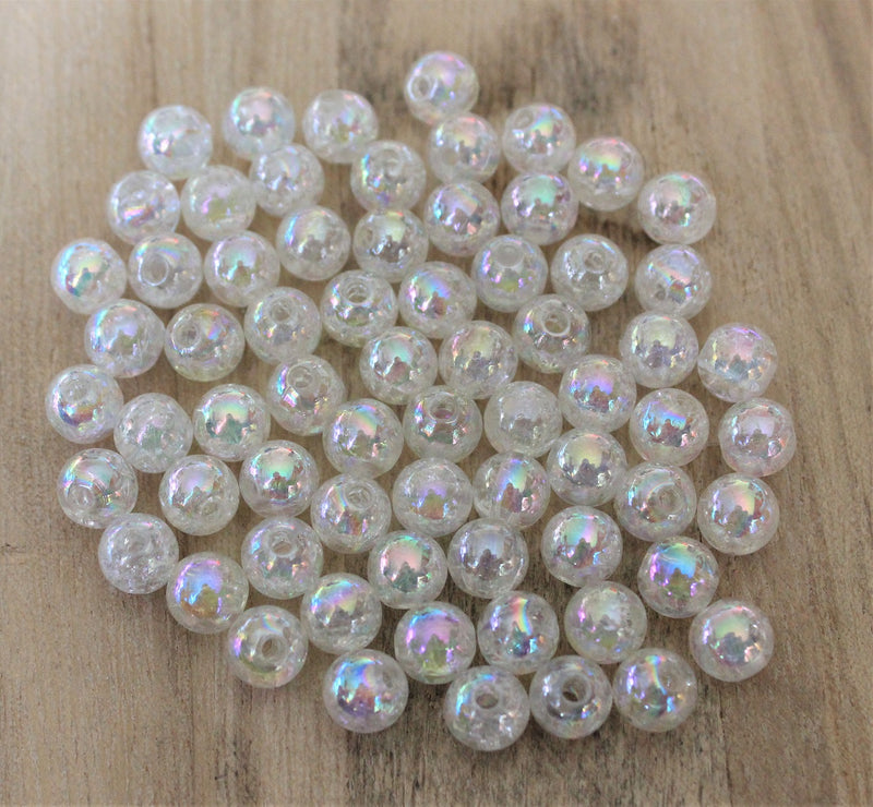 8mm Round Acrylic Crackle Beads ~ Lt. White Champagne Colour ~ Pack of 20