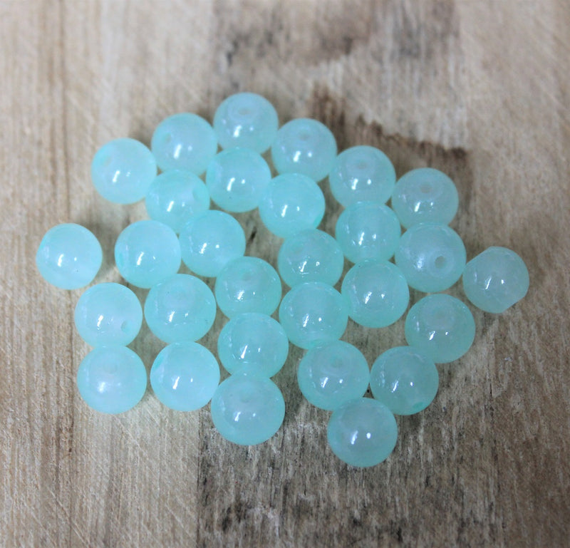 8mm Round Jade Style Glass Beads ~ Pale Green ~ 20 beads