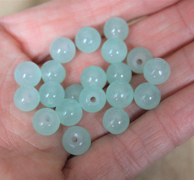 8mm Round Jade Style Glass Beads ~ Pale Green ~ 20 beads