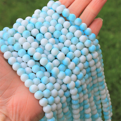 8mm Round Two-Colour Glass Beads ~ White and Light Blue ~ approx. 100 beads