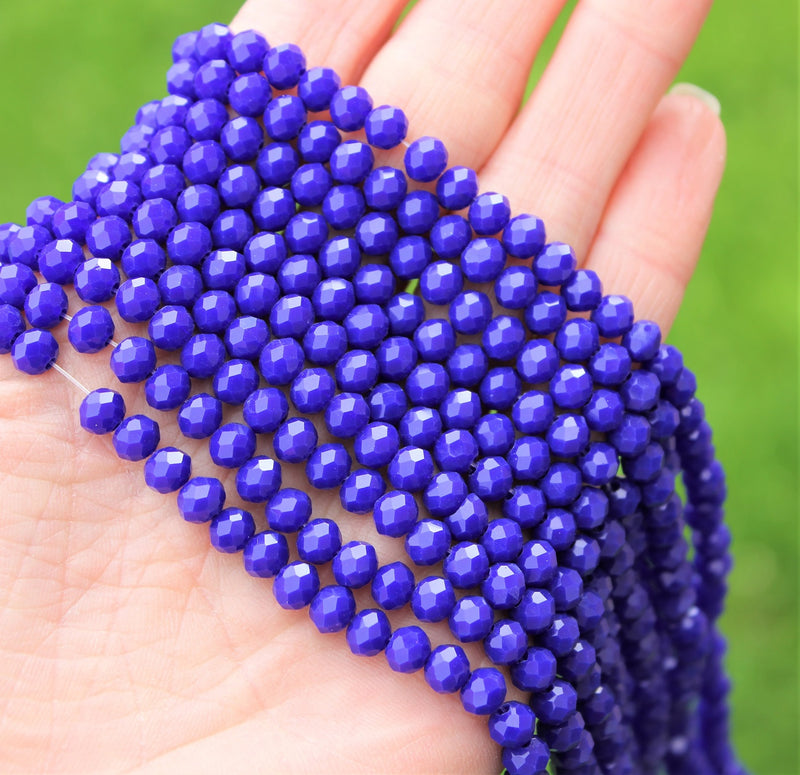 1 Strand of 6x4mm Faceted Glass Rondelle Beads ~ Opaque Blue ~ approx. 88 beads