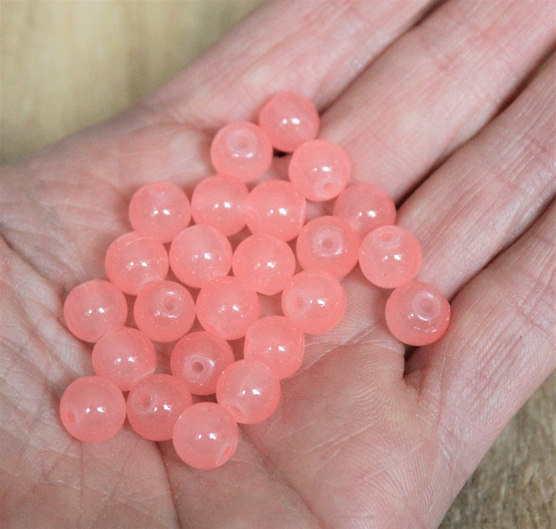 8mm Round Jade Style Glass Beads ~ Light Salmon ~ 20 beads