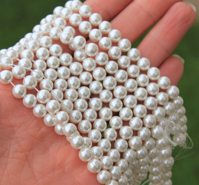 6mm Round Natural Shell Pearl Beads ~ White ~ approx. 62 beads/string