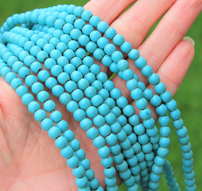 6mm Round Synthetic Turquoise Beads ~ Blue ~ approx. 65 beads/string