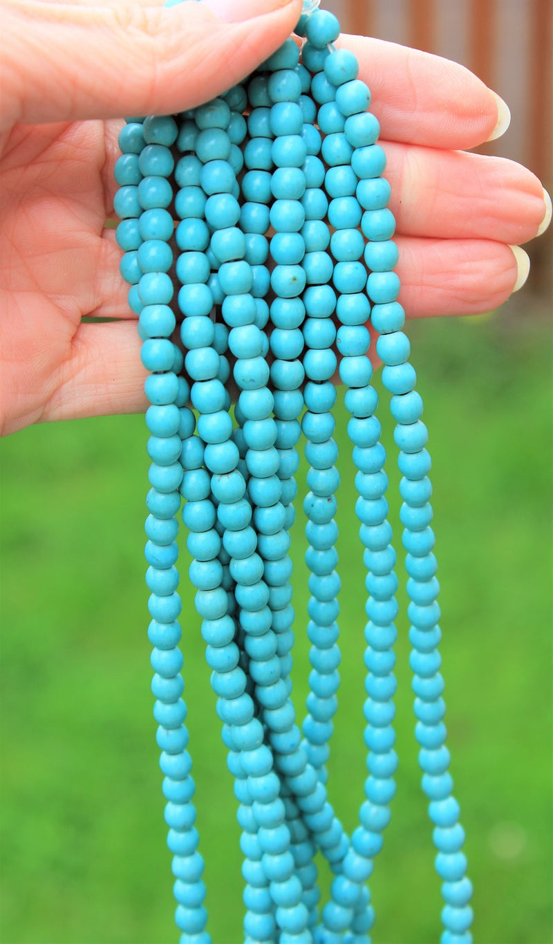6mm Round Synthetic Turquoise Beads ~ Blue ~ approx. 65 beads/string