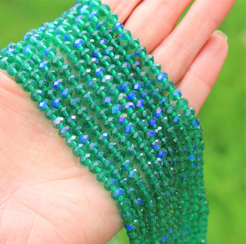 1 Strand of 6x4mm Faceted Glass Rondelle Beads ~ Sea Green / Sapphire Shimmer ~ approx. 88 beads