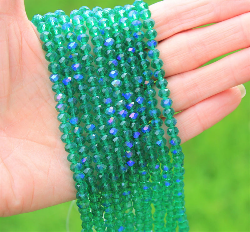 1 Strand of 6x4mm Faceted Glass Rondelle Beads ~ Sea Green / Sapphire Shimmer ~ approx. 88 beads