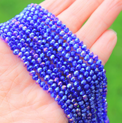 1 Strand of 4x3mm Faceted Glass Rondelle Beads ~ Blue AB ~ approx. 123 beads