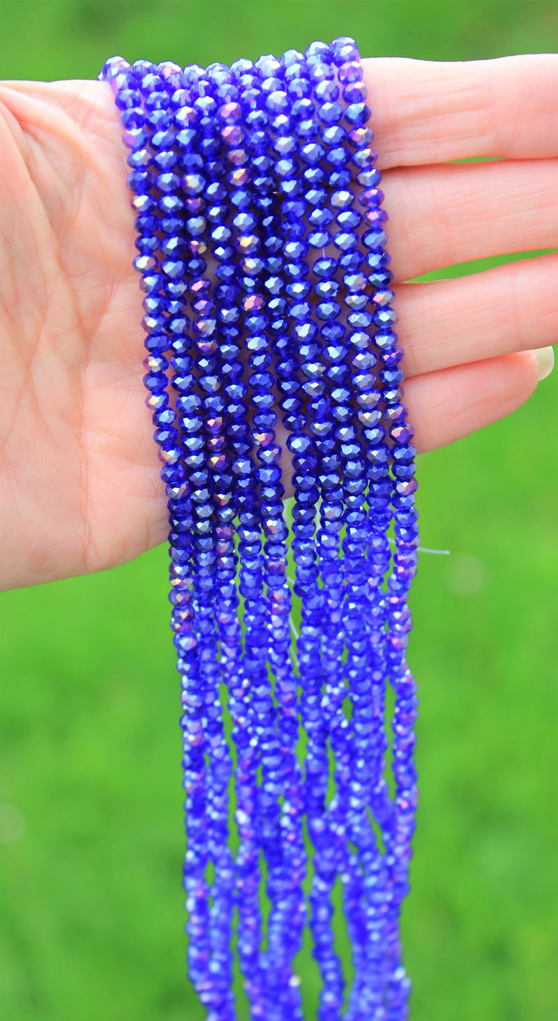 1 Strand of 4x3mm Faceted Glass Rondelle Beads ~ Blue AB ~ approx. 123 beads