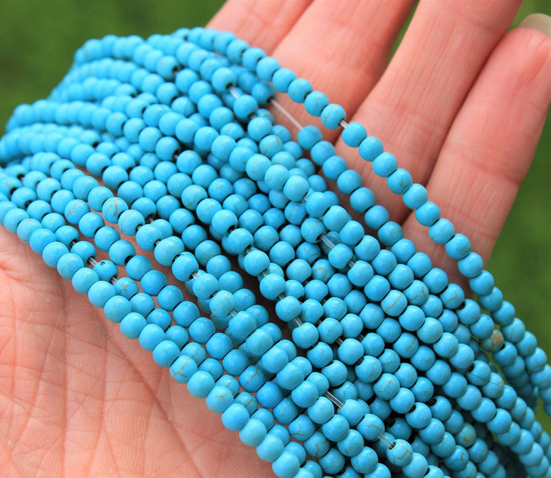 4mm Round Synthetic Turquoise Beads ~ Blue ~ approx. 100 beads/string