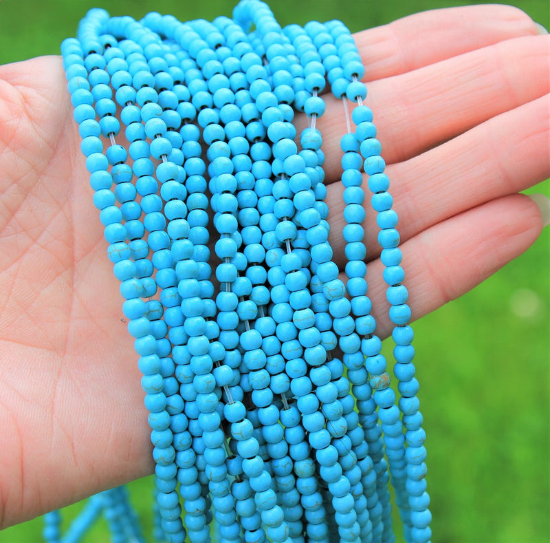 4mm Round Synthetic Turquoise Beads ~ Blue ~ approx. 100 beads/string