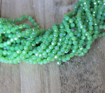4mm Round Faceted Glass Beads ~ Lustred Light Jade Green ~ approx. 95 beads/string