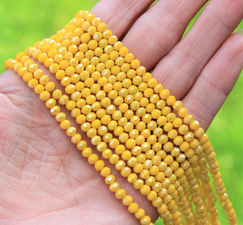1 Strand of 4x3mm Faceted Glass Rondelle Beads ~ Opaque Lustred Yellow AB ~ approx. 130 beads