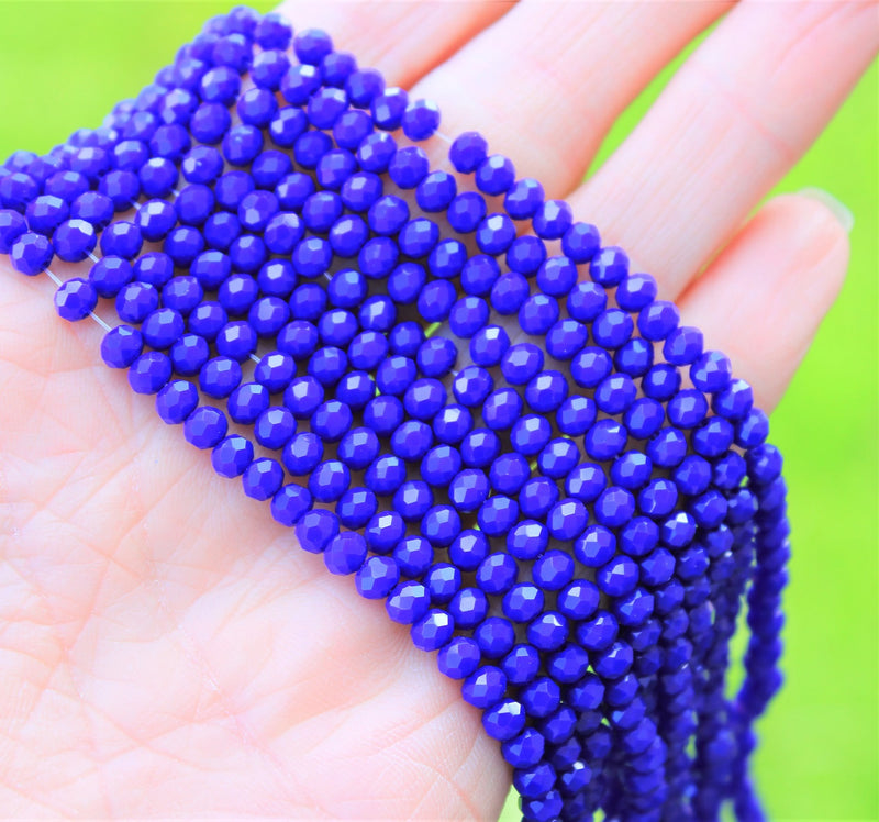 1 Strand of 4x3mm Faceted Glass Rondelle Beads ~ Opaque Blue ~ approx. 127 beads