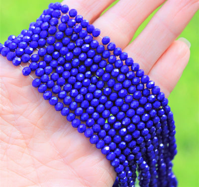 The Bead Store 4x3mm Faceted Glass Rondelle Beads Opaque Blue 