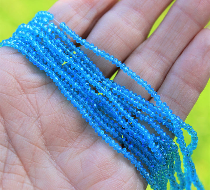 2x1.5mm Faceted Glass Rondelle Beads ~ Sky Blue AB ~ 195 beads/strand