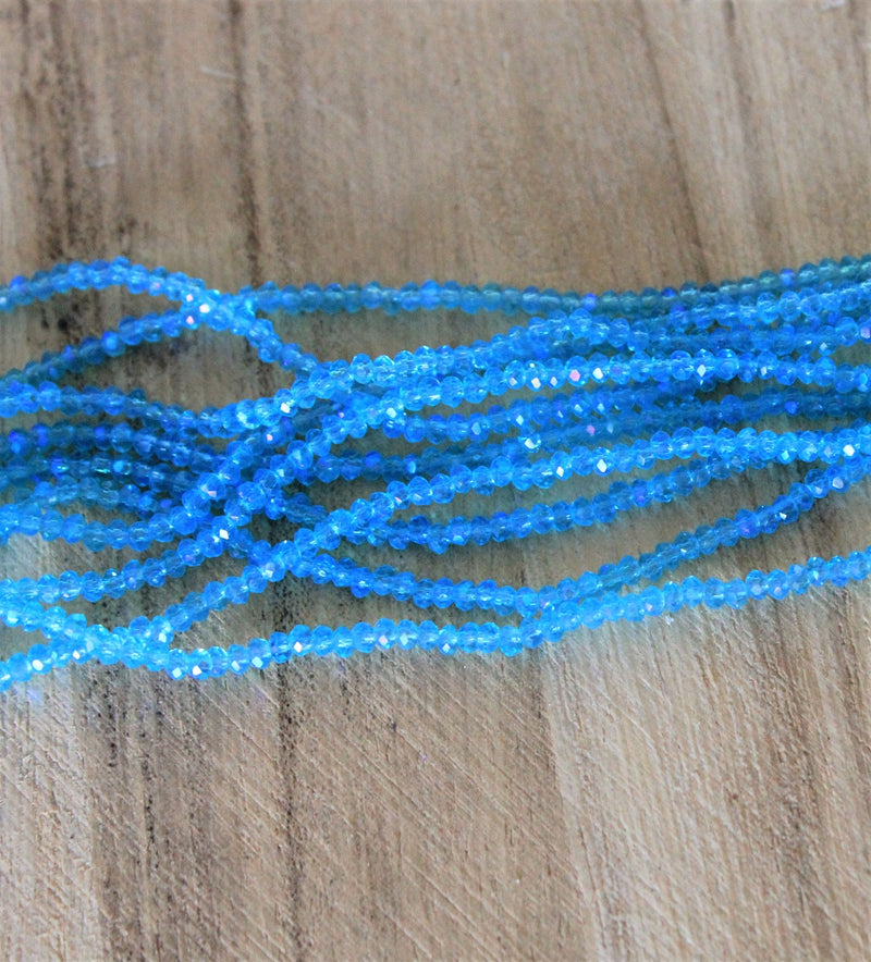 2x1.5mm Faceted Glass Rondelle Beads ~ Sky Blue AB ~ 195 beads/strand