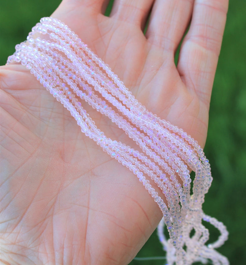 2x1.5mm Faceted Glass Rondelle Beads ~ Pink AB ~ 195 beads/strand
