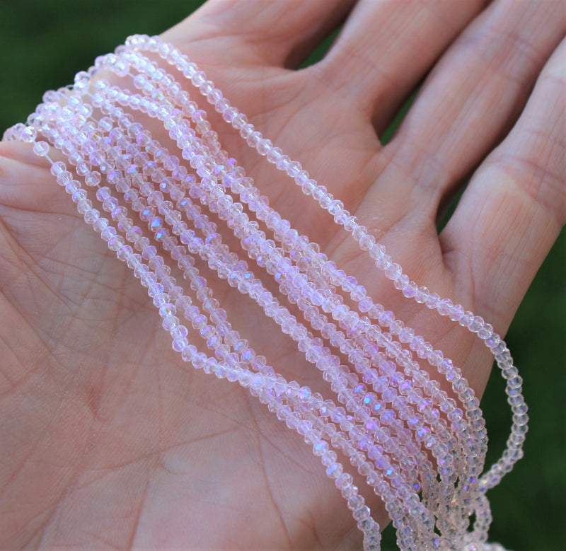 2x1.5mm Faceted Glass Rondelle Beads ~ Pink AB ~ 195 beads/strand