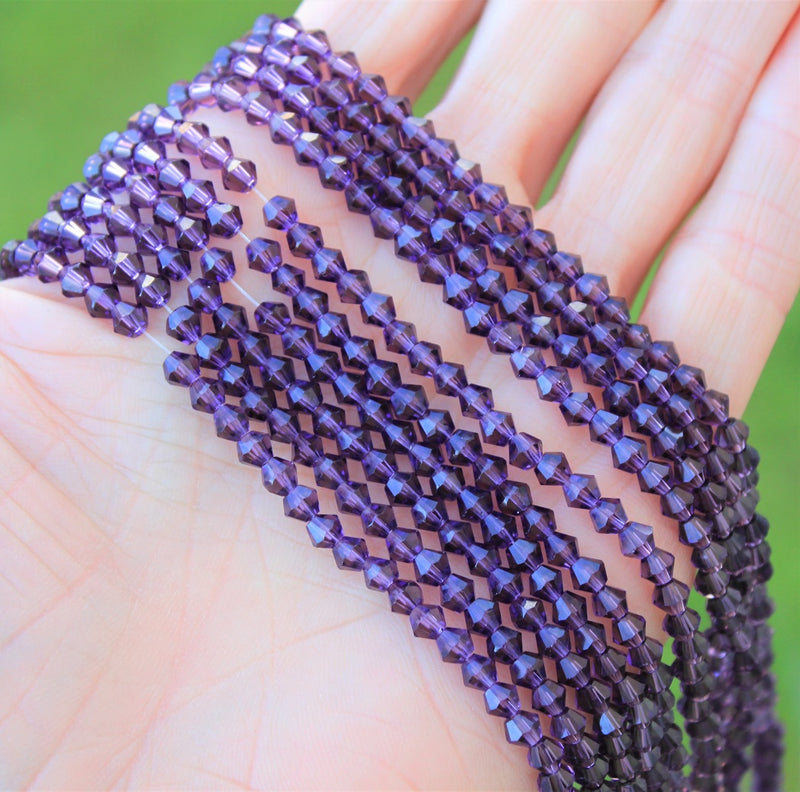 4mm Glass Bicones ~ approx. 88 Beads/String ~ Purple