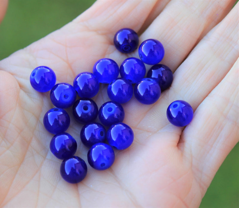 8mm Round Jade Style Glass Beads ~ Dark Blue ~ 20 beads