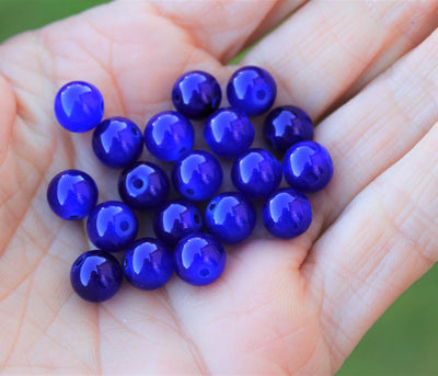 8mm Round Jade Style Glass Beads ~ Dark Blue ~ 20 beads