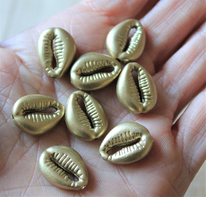 17x13mm Acrylic Cowrie Shell Beads ~ Matte Gold ~ Pack of 4