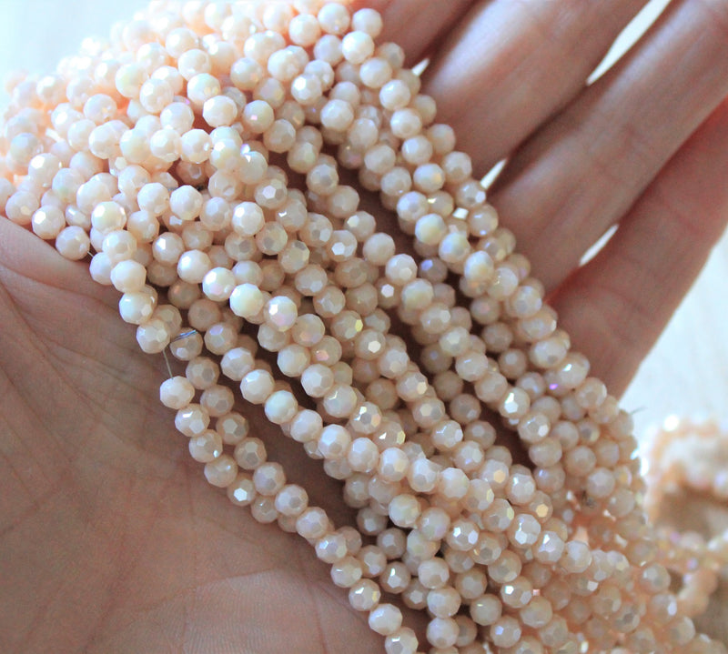 4mm Round Faceted Glass Beads ~ Lustred Opaque Light Peach ~ approx. 95 beads/string