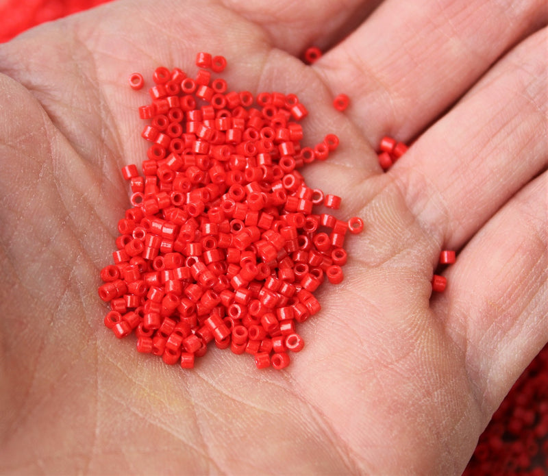 2x1.5mm Cylinder Seed Beads ~ Opaque Lustred Red ~ 5g