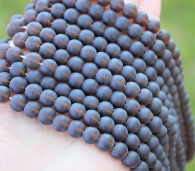 1 Strand of Frosted 8mm Round Glass Beads ~ Dark Topaz ~ approx. 42 beads
