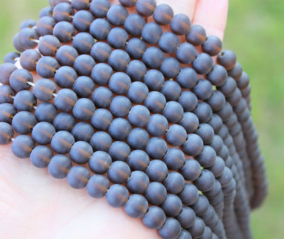 1 Strand of Frosted 8mm Round Glass Beads ~ Dark Topaz ~ approx. 42 beads