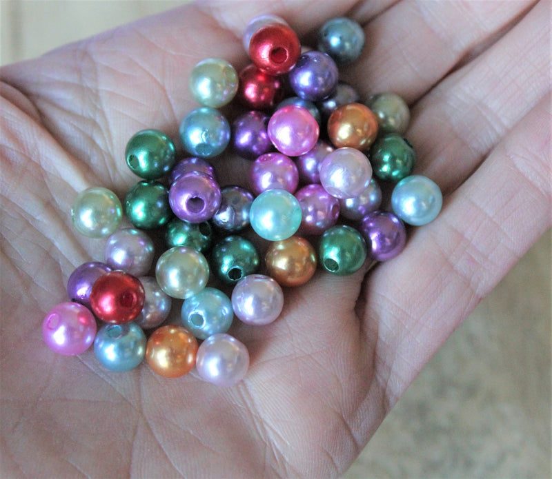 6mm Round Acrylic Pearls ~ Mixed Colours ~ 100 beads