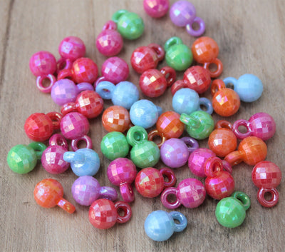 10mm Faceted Round Acrylic Charms ~ Mixed Colours ~ Pack of 20