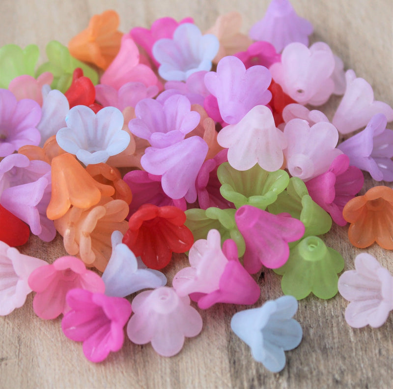 14x10mm Frosted Acrylic Lily Flower Bead Caps ~ Mixed Colours ~ Pack of 20